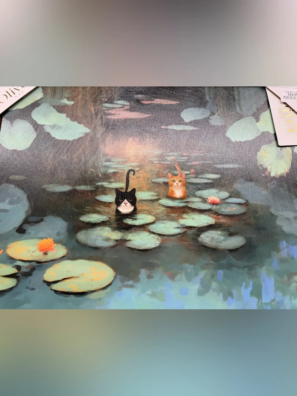 18” Oliver Art Cats in Lily Pond wall art